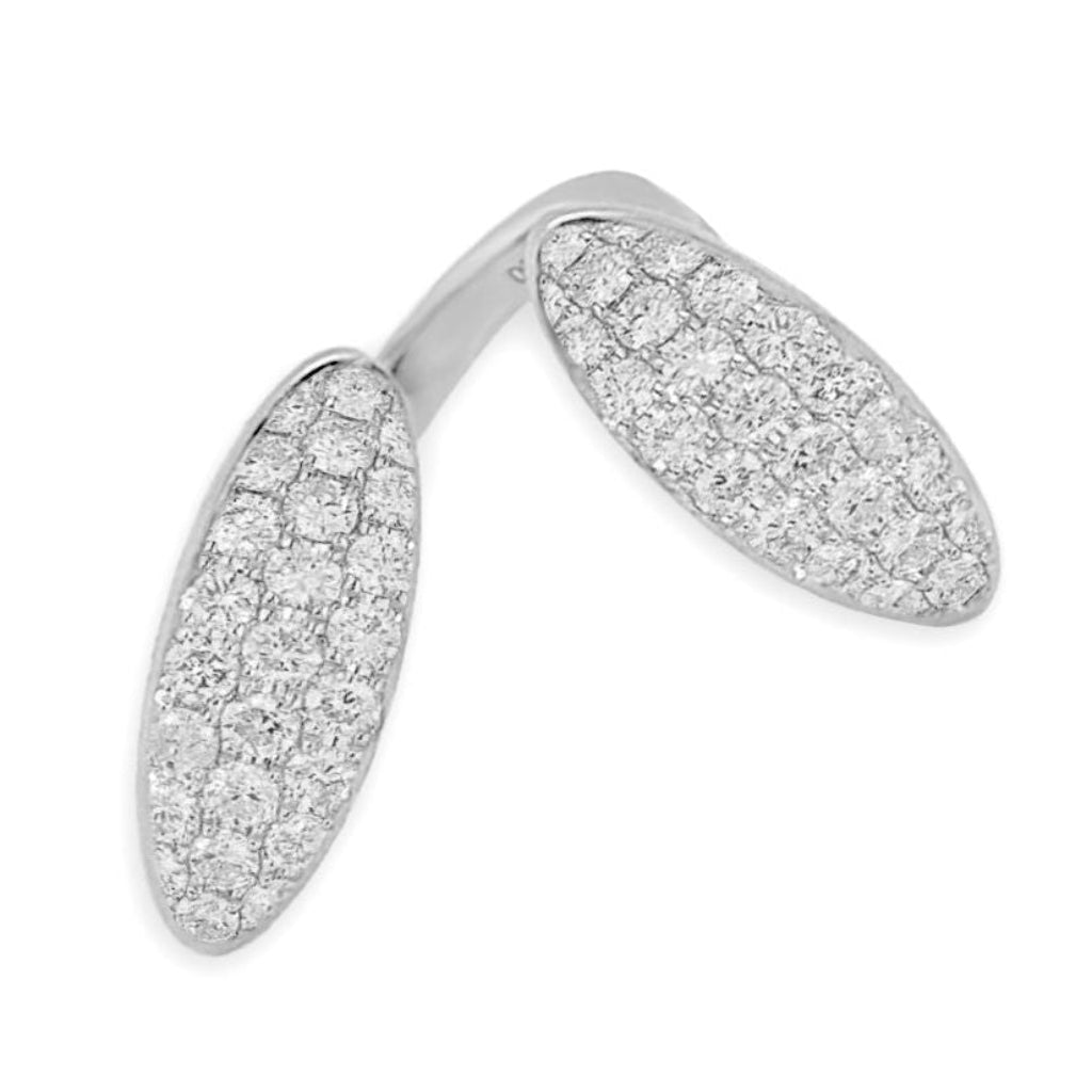 18k gold ring featuring two oval pave diamond clusters side-by-side