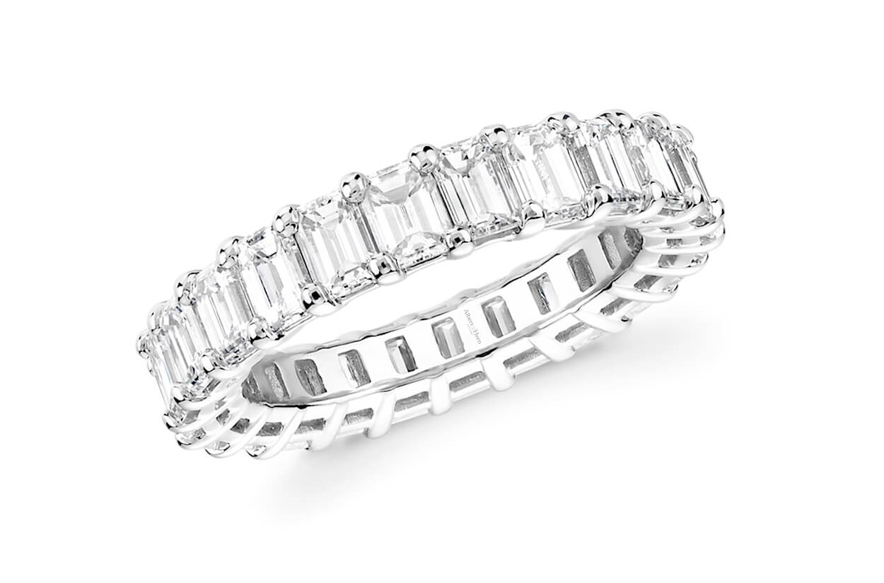 Platinum Eternity Emerald Cut Ring with Step Cut Diamonds