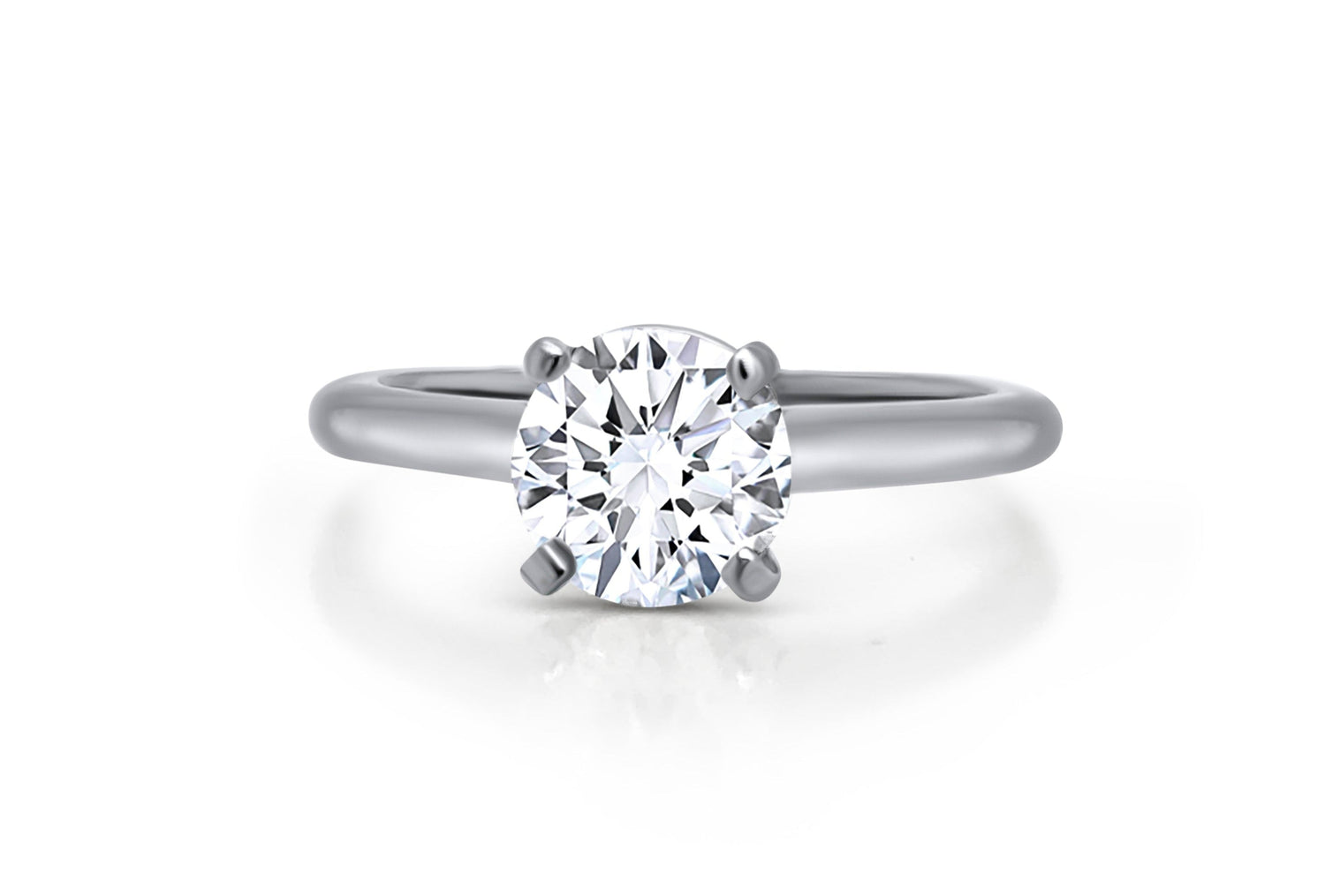 Classic solitaire engagement ring with a round brilliant diamond in a white gold band