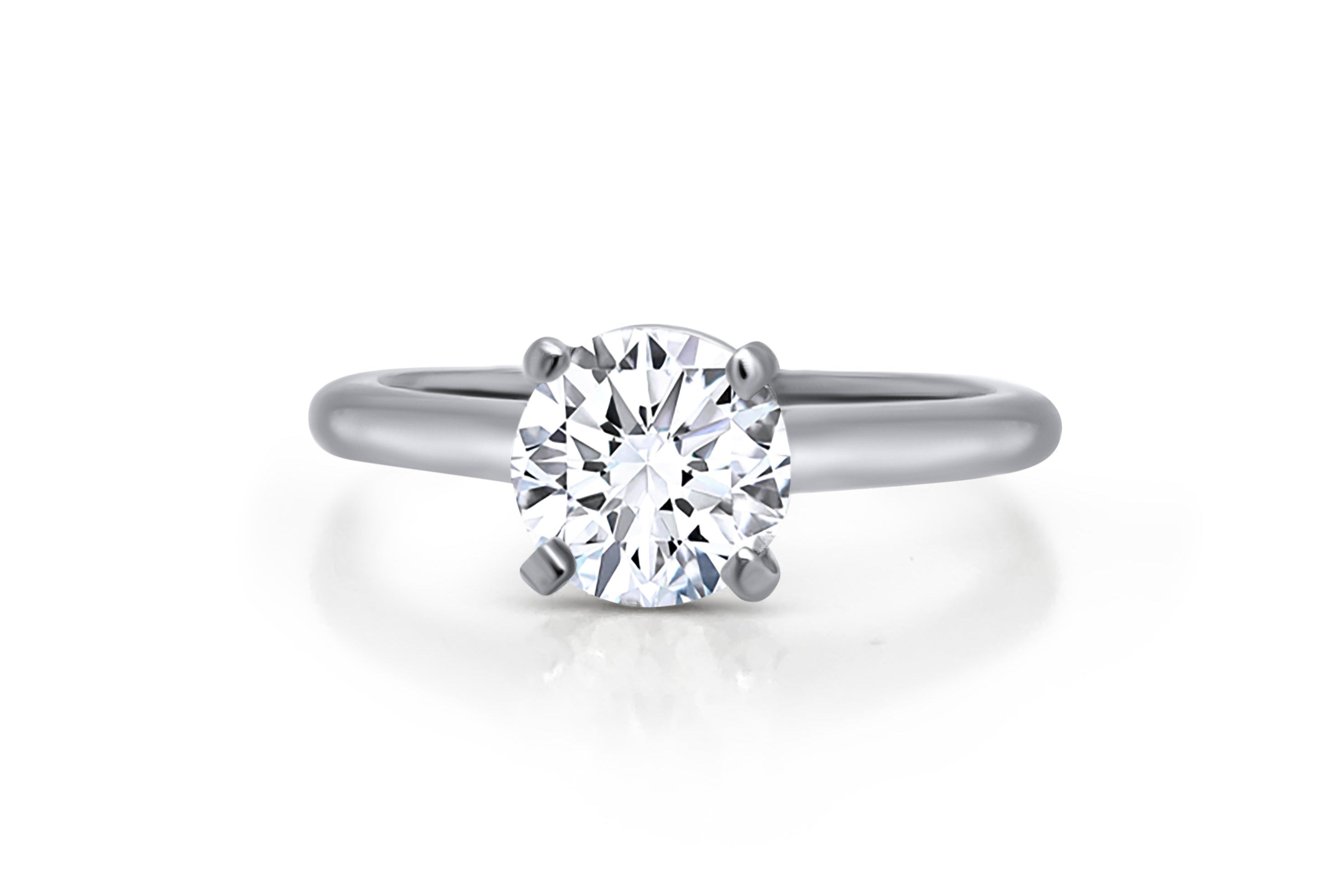 Classic solitaire engagement ring with a round brilliant diamond in a white gold band