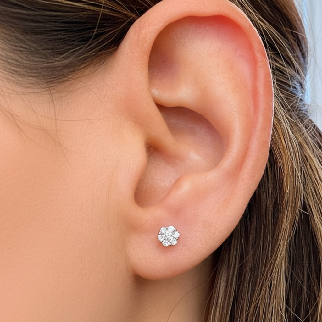 14k gold 0.20 ctw diamond round cluster earrings by Diamond Tales