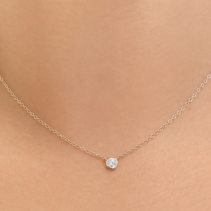 14k yellow gold necklace with 0.35 ctw central round brilliant diamond by Diamond Tales