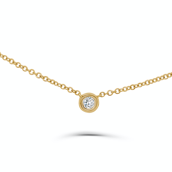 14k yellow gold necklace with 0.35 ctw central round brilliant diamond by Diamond Tales