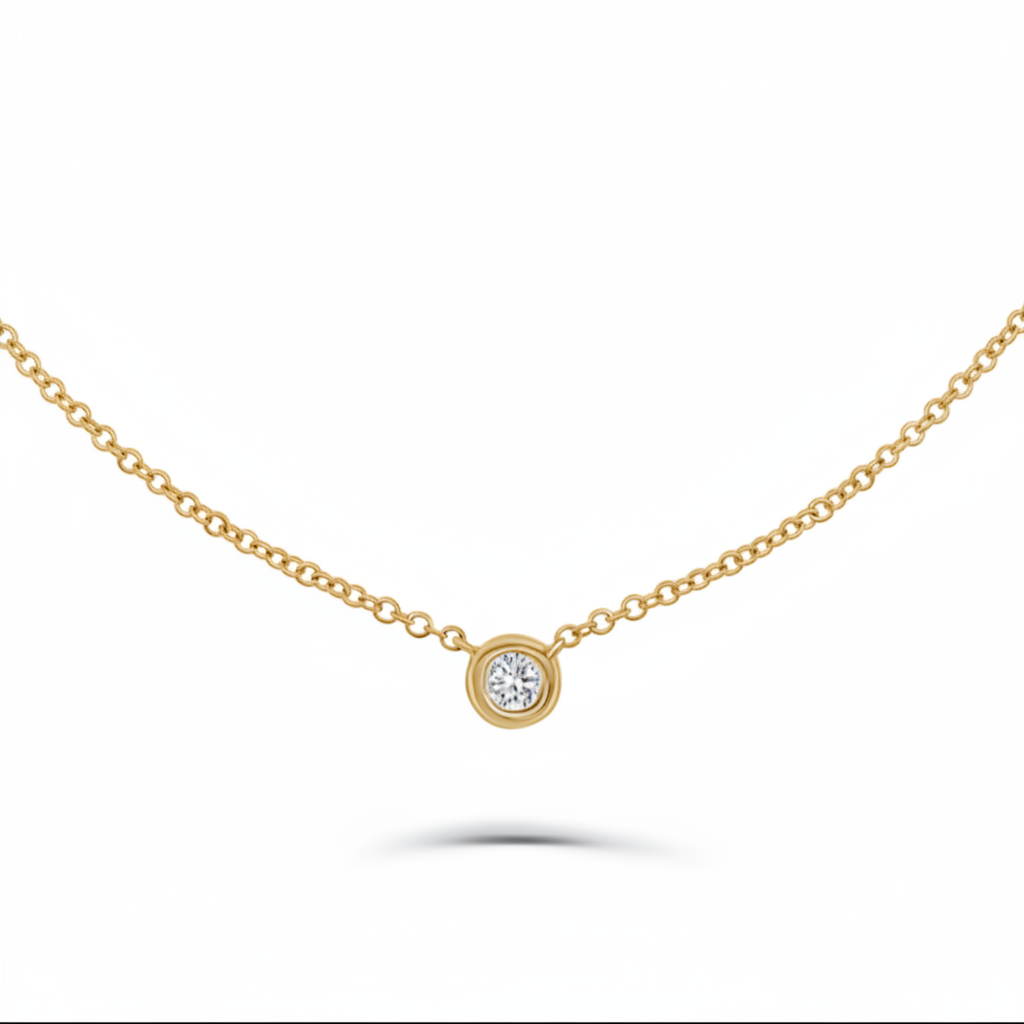 14k yellow gold necklace with 0.35 ctw central round brilliant diamond by Diamond Tales