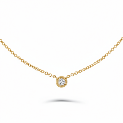 14k yellow gold necklace with 0.35 ctw central round brilliant diamond by Diamond Tales