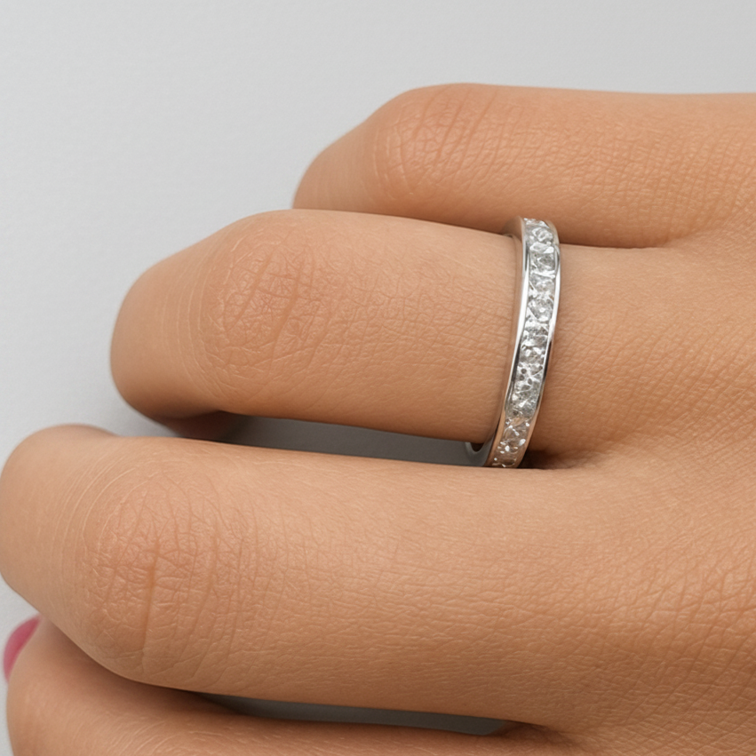 18k white gold eternity band with 0.98 ctw princess-cut diamonds by Diamond Tales