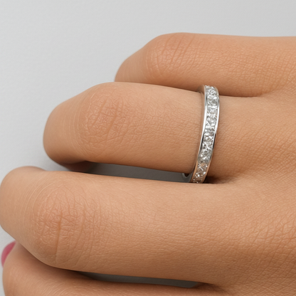 18k white gold eternity band with 0.98 ctw princess-cut diamonds by Diamond Tales