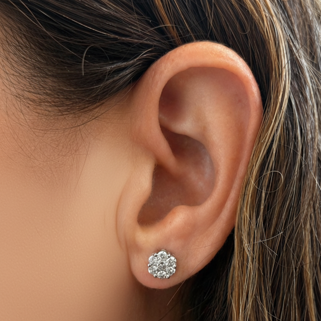 14k gold 1.00 ctw diamond round cluster earrings by Diamond Tales