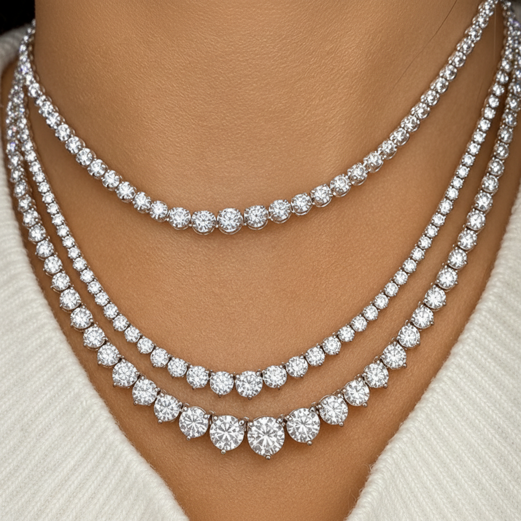 18k gold graduated diamond necklace with 13.19 ctw round brilliant diamonds by Diamond Tales