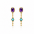14k yellow gold star stud earrings set with amethyst and turquoise and a double chain