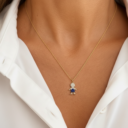 14k gold boy pendant with sapphires and natural diamonds