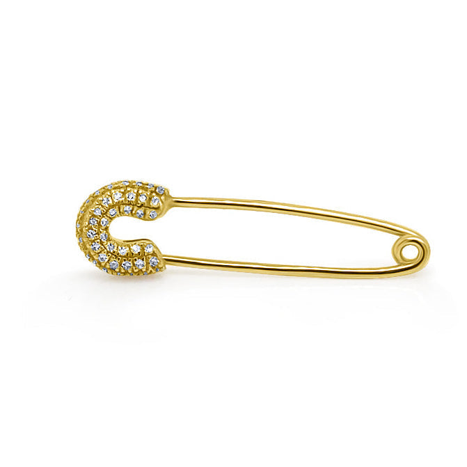 14k gold safety pin charm with round diamonds