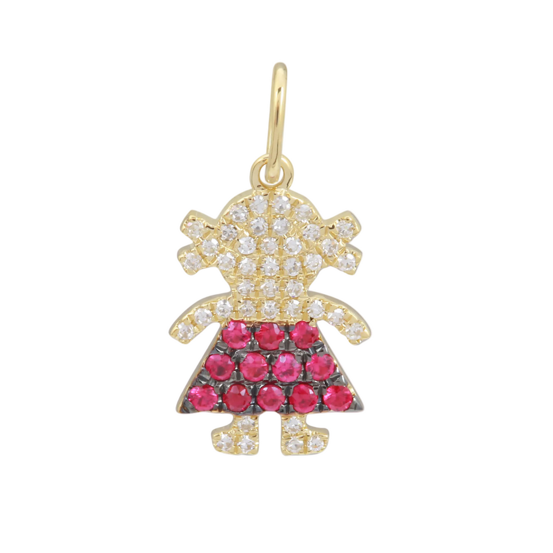 14k gold girl pendant with ruby and natural diamonds