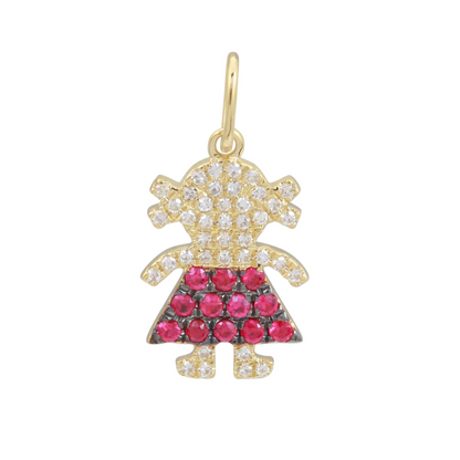 14k gold girl pendant with ruby and natural diamonds
