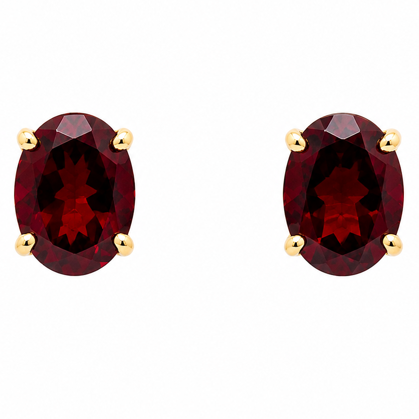 14k gold oval garnet stud earrings with 2.58 ct natural garnets
