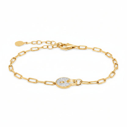 14k gold paper-clip chain bracelet with padlock charm and 0.07 cts pavé diamonds