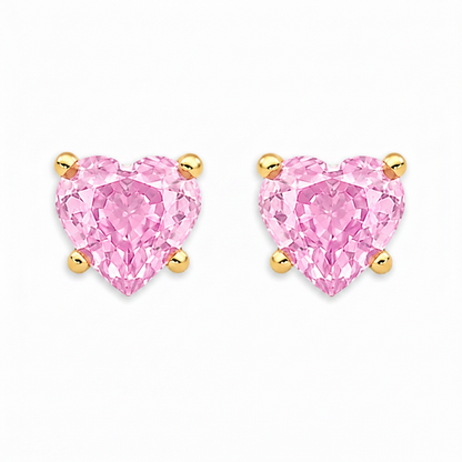 14k gold heart stud earrings with pink sapphires