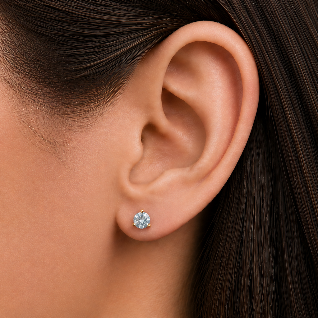 14k gold round aquamarine stud earrings