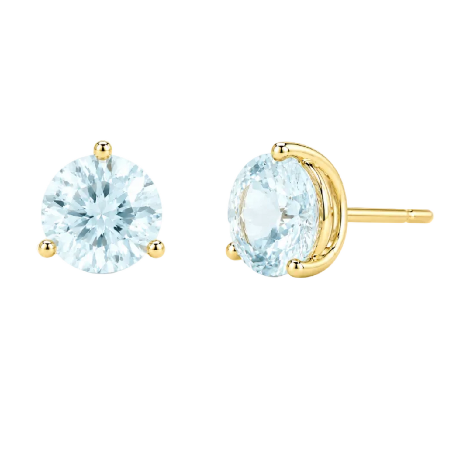 14k gold round aquamarine stud earrings