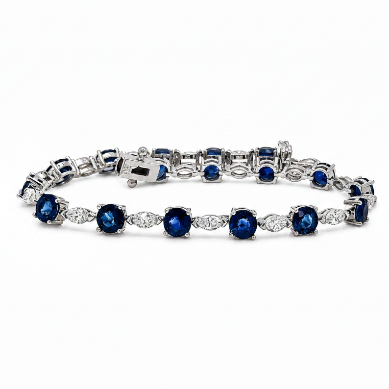 14k white gold bracelet with ceylon sapphires and marquise diamonds
