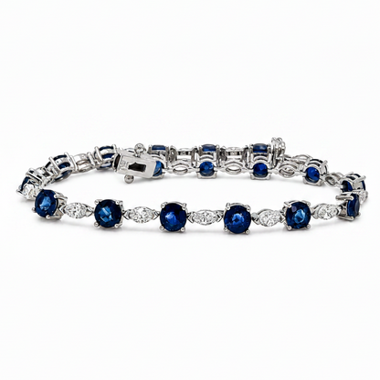 14k white gold bracelet with ceylon sapphires and marquise diamonds