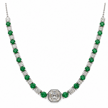 emerald diamond tennis necklace 14k white gold side full view