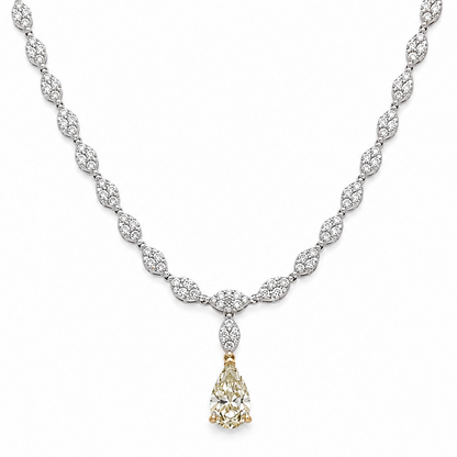 14k white gold necklace with fancy light yellow pear diamond pendant