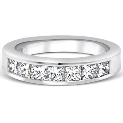 14k white gold half-band ring with seven channel-set diamonds totaling 1.02 cts