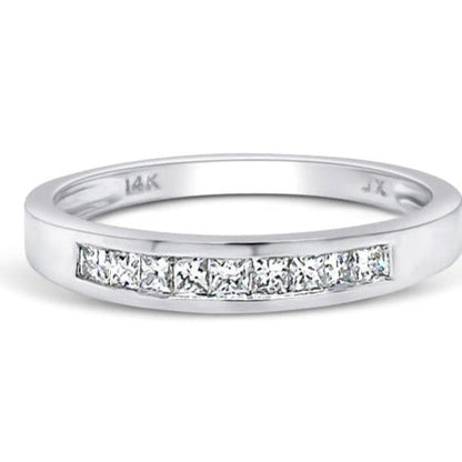 14k white gold half-band ring with nine channel-set diamonds totaling 0.30 cts