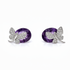 14k white gold stud earrings with oval amethyst and diamond butterfly accent