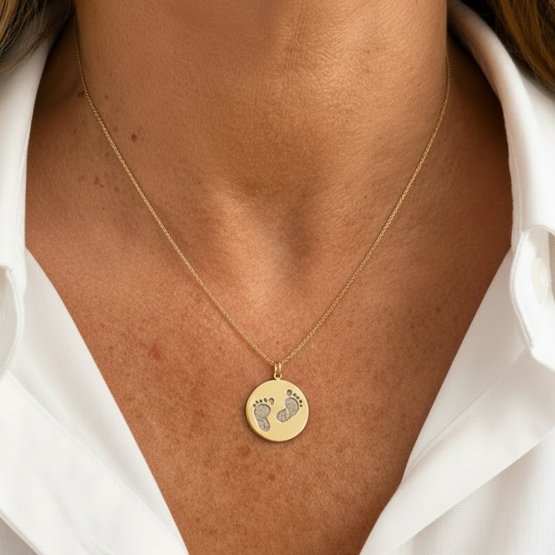 14k yellow gold baby footprints pendant with natural diamonds