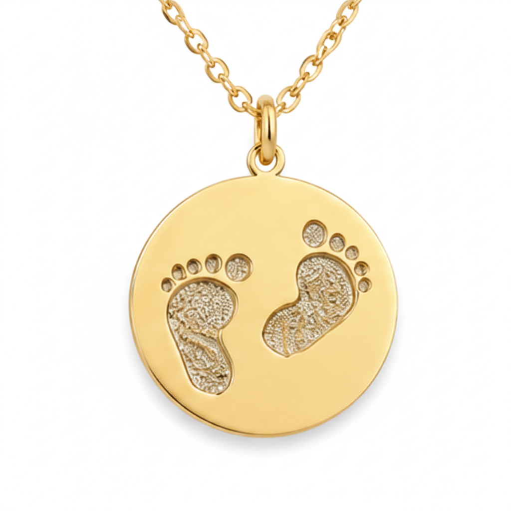 14k yellow gold baby footprints pendant with natural diamonds