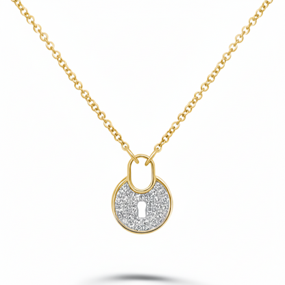 14k yellow gold padlock pendant necklace with 0.08 cts of diamonds
