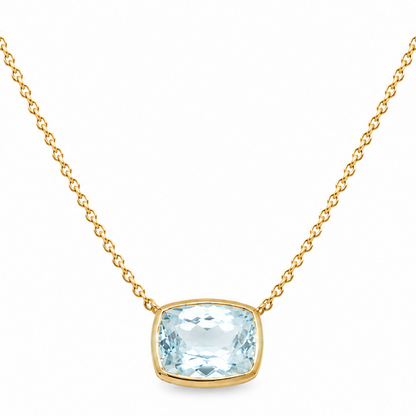 14k yellow gold pendant necklace with 1.82 ct natural aquamarine stone