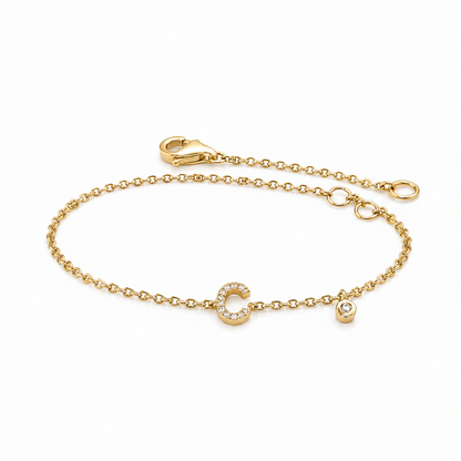 pave diamond initial bracelet in 14k yellow gold