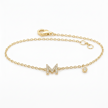 14k yellow gold diamond initial bracelet collection letter m