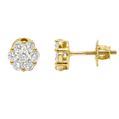 14k yellow gold round diamond cluster stud earrings with 0.25 cts natural diamonds
