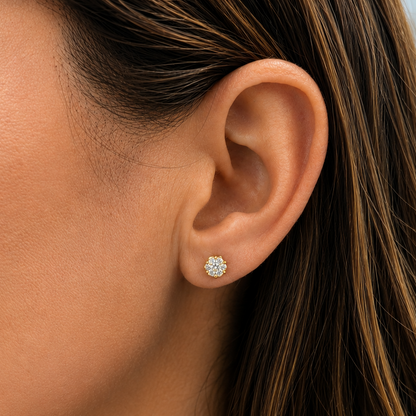 14k yellow gold round diamond cluster stud earrings with 0.45 cts natural diamonds