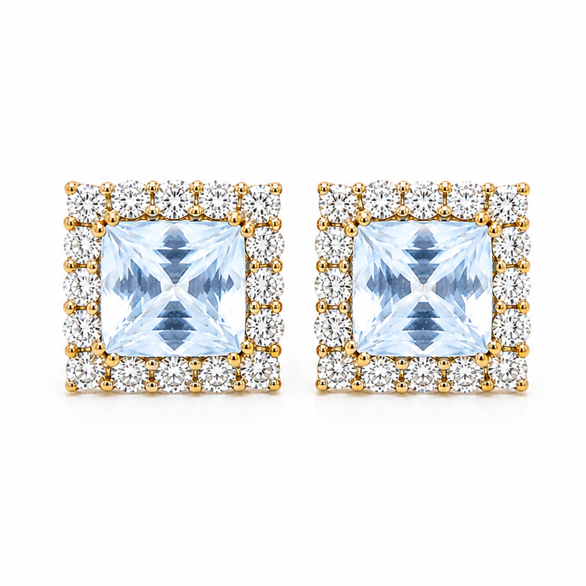 14k yellow gold sapphire and diamond halo stud earrings