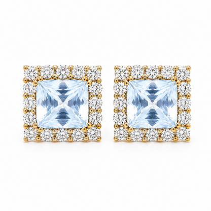 14k yellow gold sapphire and diamond halo stud earrings