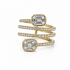 14k yellow gold spiral diamond ring with 1.31 ct baguette and round diamonds