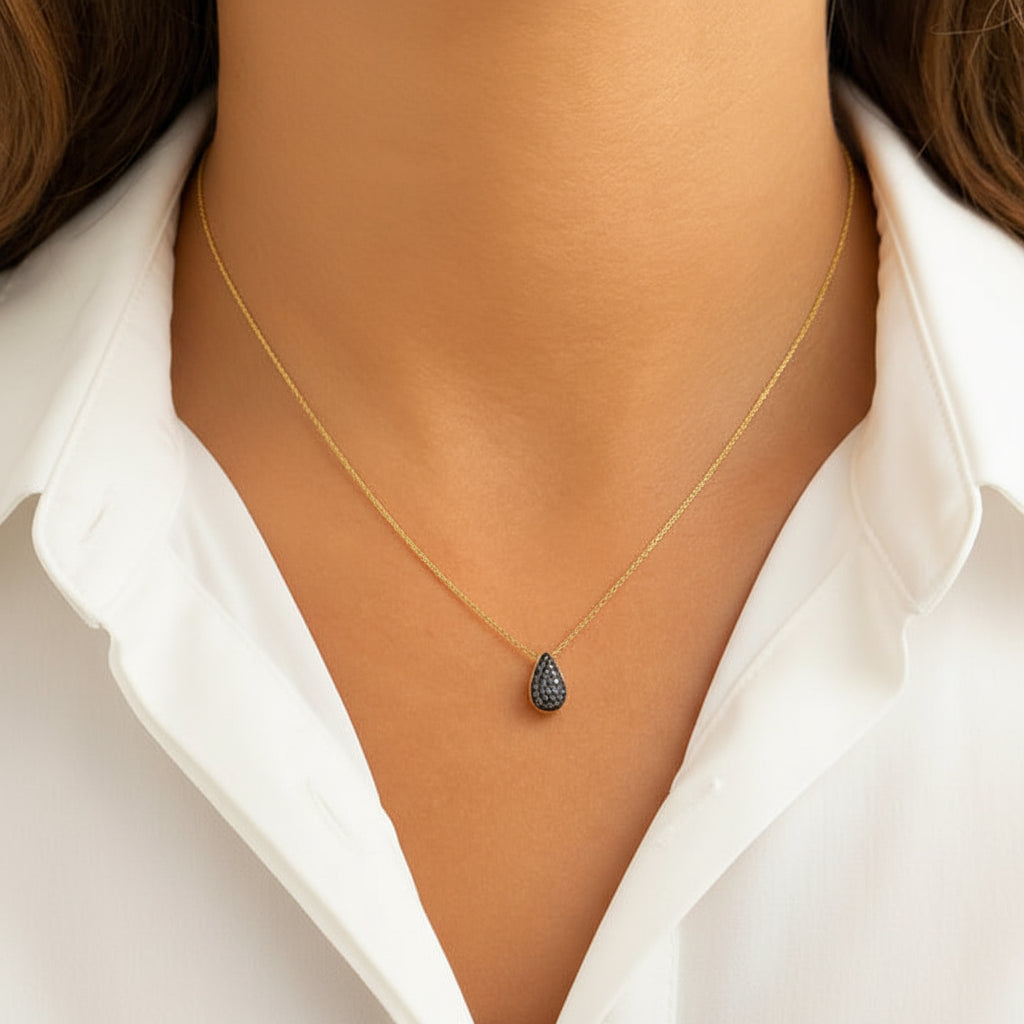 14k yellow gold diamond rondelle barrel pendant necklace black diamonds