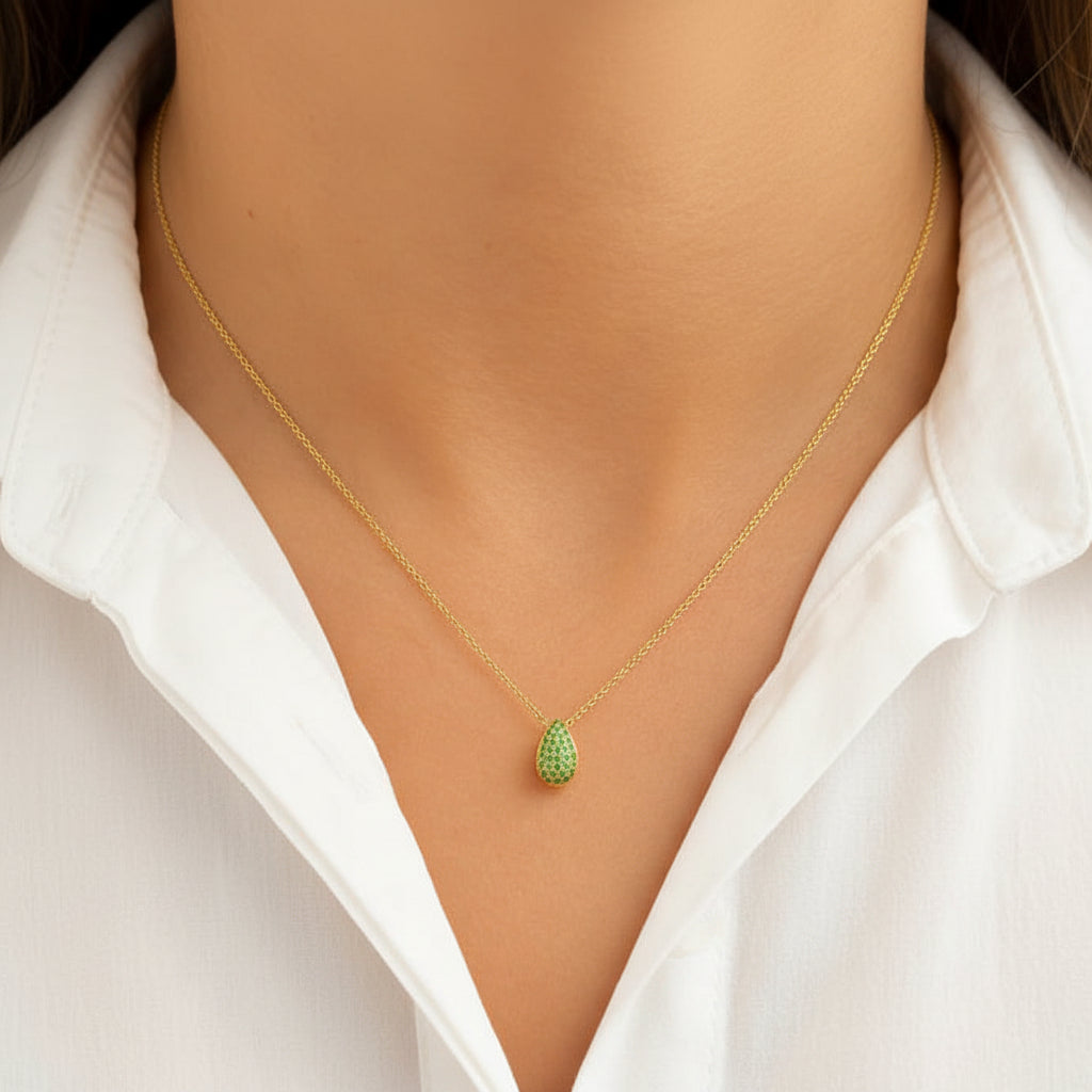 14k yellow gold diamond rondelle barrel pendant necklace tsavorites
