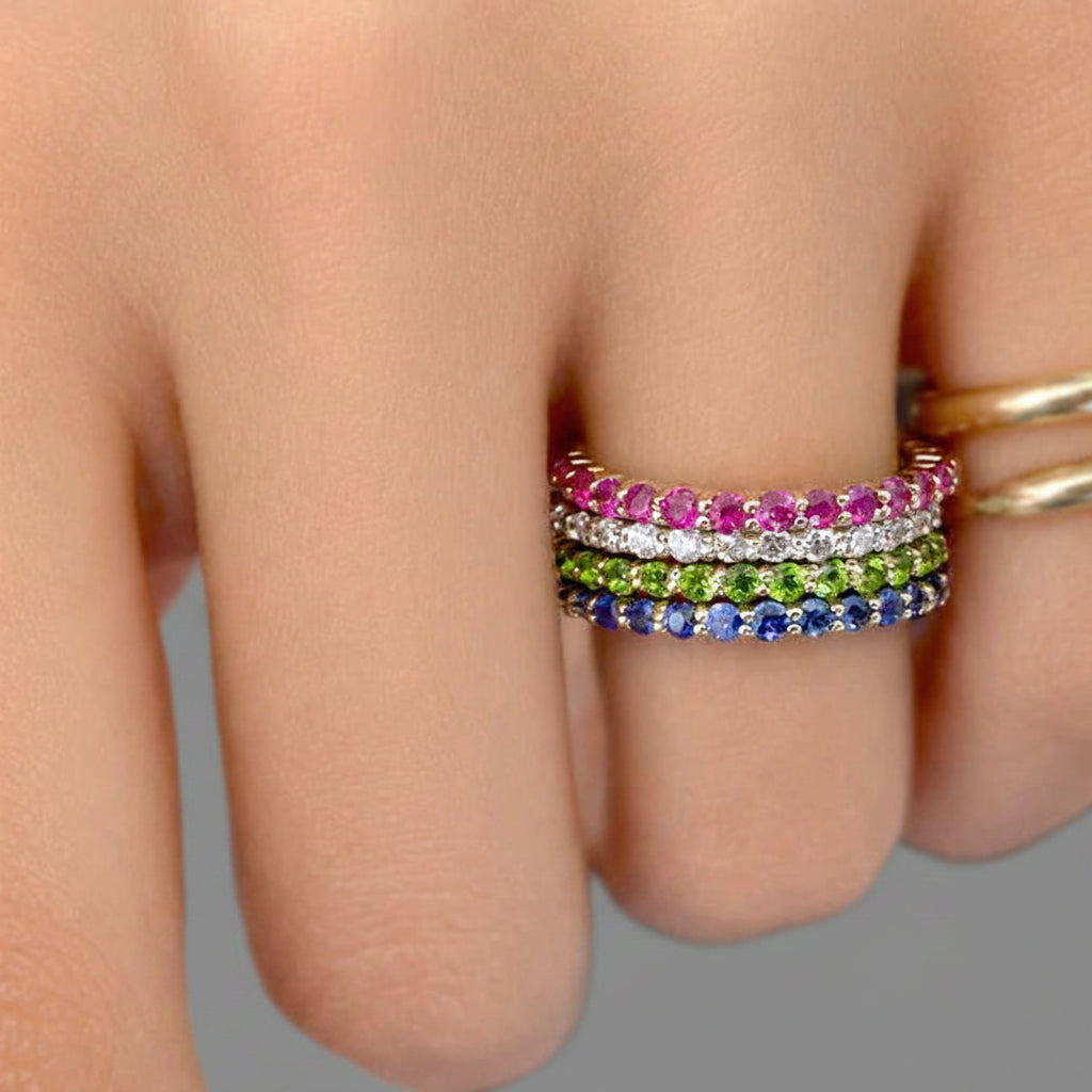 14k gold petite eternity band with alternating gemstones