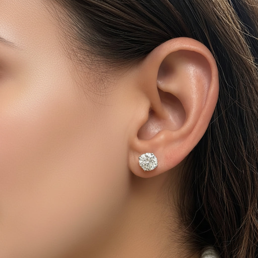 14k gold stud earrings with 3.00 cts natural round diamonds