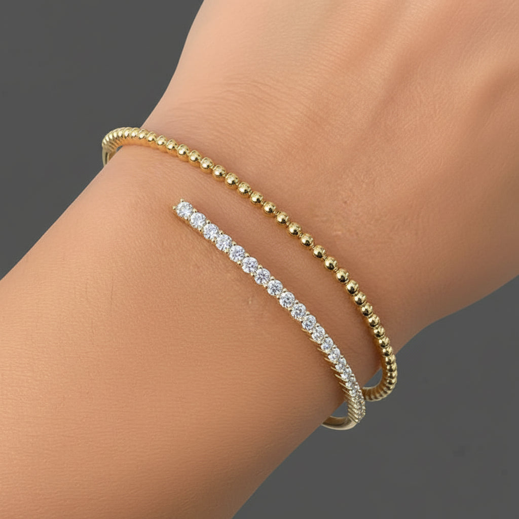 14k yellow gold open bangle bracelet with diamonds totaling 1.23 carats