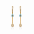 18k yellow gold mini hoop drop earrings with blue topaz drops and 0.68 ct diamonds
