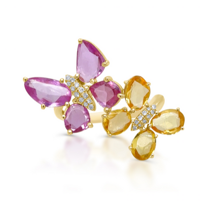 18k gold butterfly ring with 3.53 cts sapphires and 0.07 cts diamonds