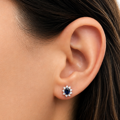 18k gold oval emerald and diamond stud earrings