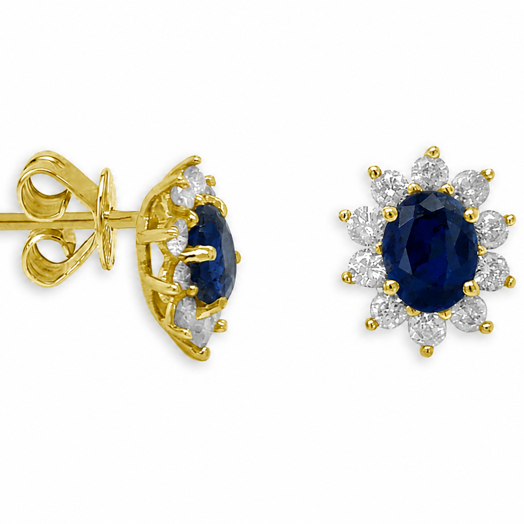18k gold oval emerald and diamond stud earrings
